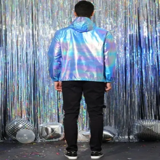 Lars Amadeus Men's Metallic Jacket Lightweight Zip Up Holographic Shiny Hooded Jackets image {5}