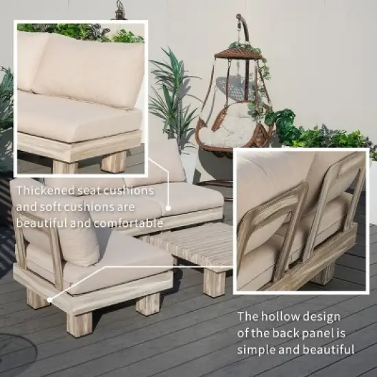 Moda Furnishings 4-Person Outdoor Patio Aluminum Wood Grain Sectional Seating Group With Beige Cushions image {5}
