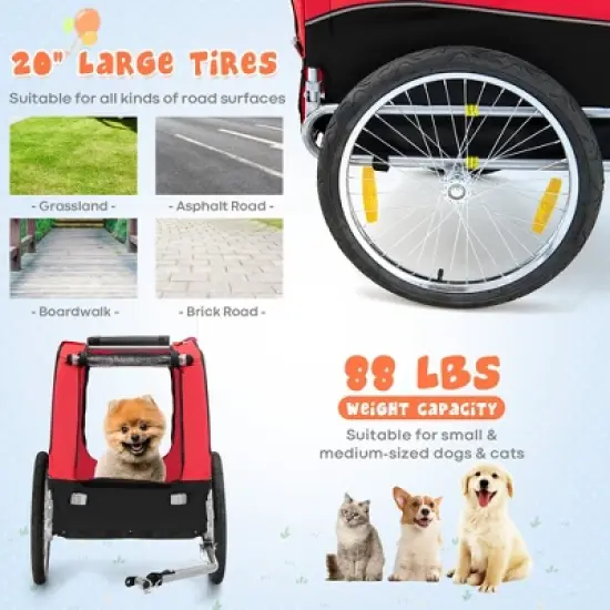 Costway Dog Bike Trailer Foldable Pet Cart with 3 Entrances  for Travel Grey/Red/Blue image {6}