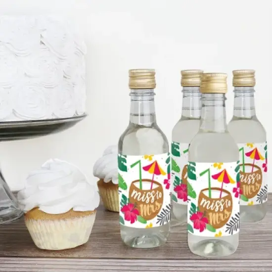 Big Dot of Happiness Last Luau - Mini Wine Champagne Bottle Label Stickers - Tropical Bachelorette Party Bridal Shower Favor Gift for Women Set of 16 image {2}