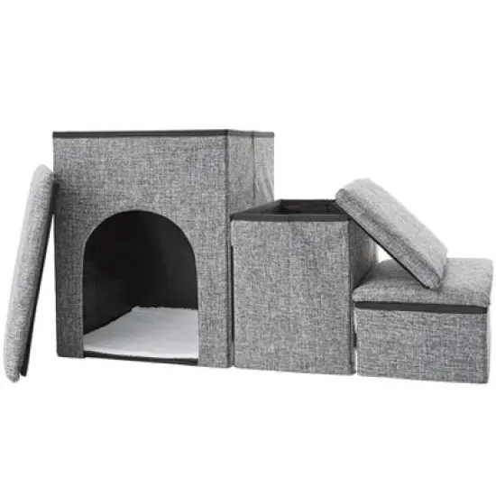 The Lakeside Collection Foldable Pet Stairs With Storage Boxes and Cozy Pet Nook Portable image {3}