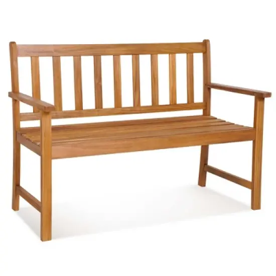 Costway  2-Person Slatted Bench Patio Acacia Wood Loveseat 800 Lbs Outdoor Natural image {1}