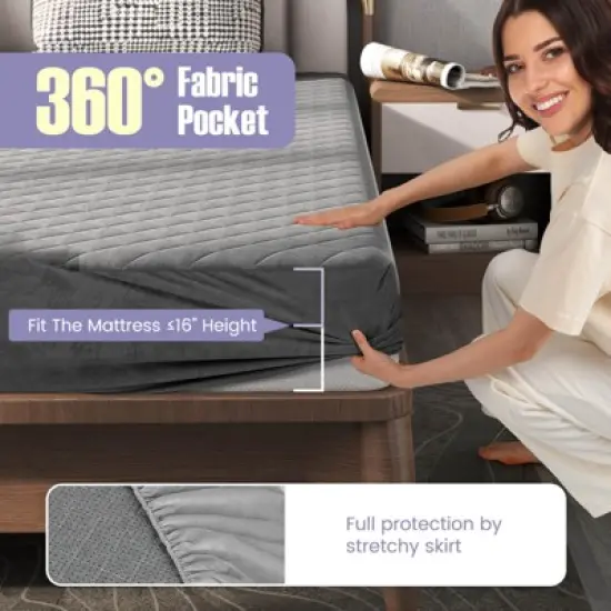 Costway Twin/Queen/King Size Mattress Protector with Deep Pocket Sponge Padding Anti-slip Bottom Gray image {6}