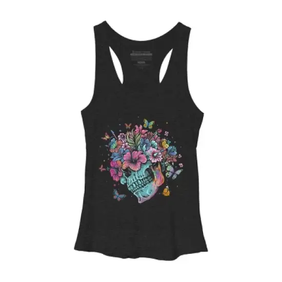 Women's Design By Humans Floral Butterfly Skull Funny Halloween Costume Hippie Flower By JeilJersey Racerback Tank Top image {8}