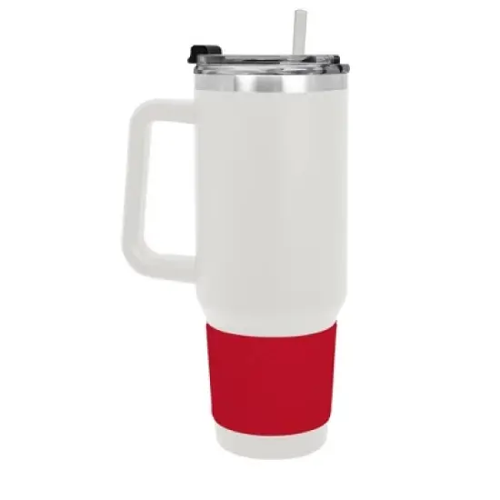 NHL Carolina Hurricanes White Colossus Travel Mug with Team Color Silicon Gripe - 40oz image {1}