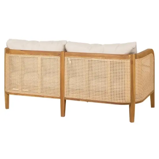 1 Piece Outdoor Wicker Loveseat,All Weather Patio Wicker Chair with Cushion,Solid Acacia Wood Lounge Sofa For Poolside Garden-Coolbibila image {4}
