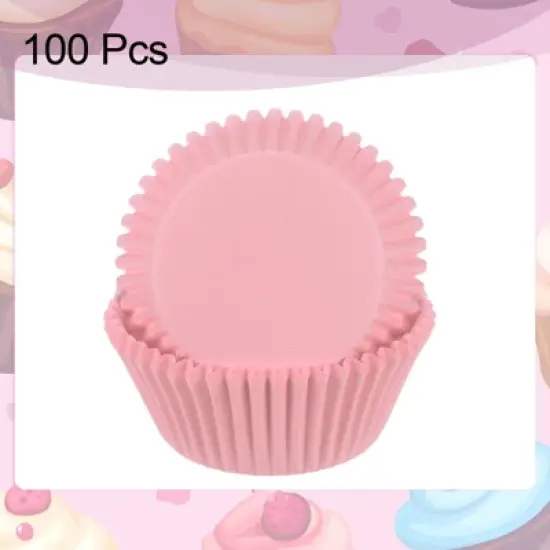Unique Bargains Greaseproof Disposable Standard Size Cake Cookie Baking Cups 100 Pcs Pink image {2}