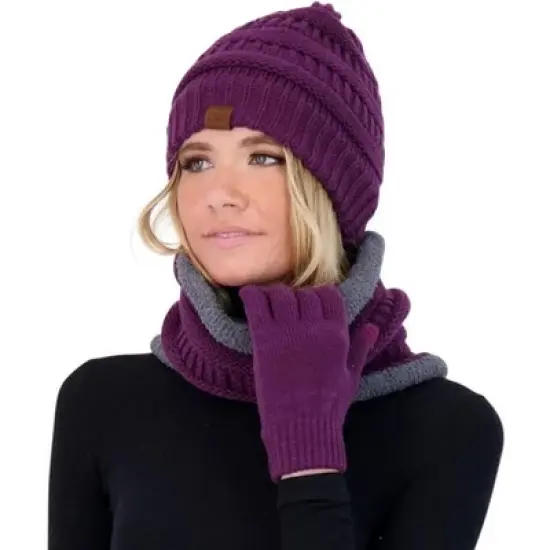 Women Winter Beanie Hat, Infinity Scarf, and Screen Friendly Gloves Set, Cold Weather Snow Gear for Adults image {5}