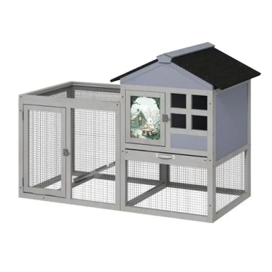 Sevobal Pet Carriers, Large Rabbit Hutch with Waterproof Roof, Portable Fence for Indoor Outdoor, Gray, 48.1"*24.2"*35.2" image {5}