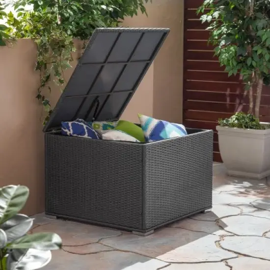 GDFStudio Avianna Outdoor Wicker and Iron Square Storage Box image {8}