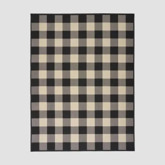 Crossroads Check Outdoor Rug Black/Ivory - Christopher Knight Home image {6}