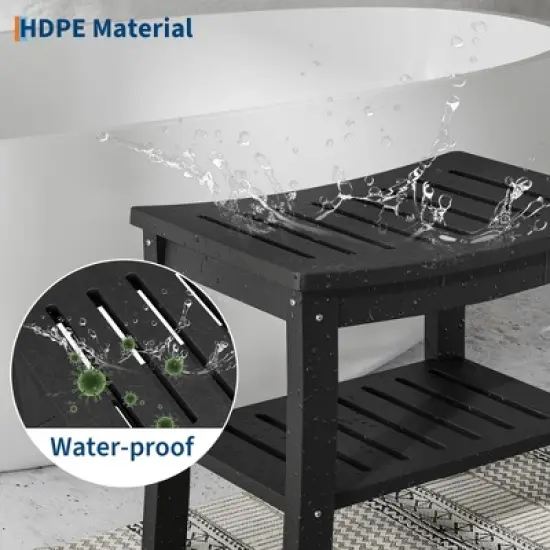 HDPE Shower Bench with Storage Shelf,Waterproof Shower Seat Stool Chair for Bathroom Bathtub,Non-Slip Spa Stool image {2}
