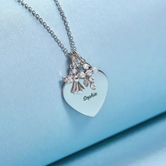 Girls' Guardian Angel & Cross Sterling Silver Necklace - In Season Jewelry image {4}