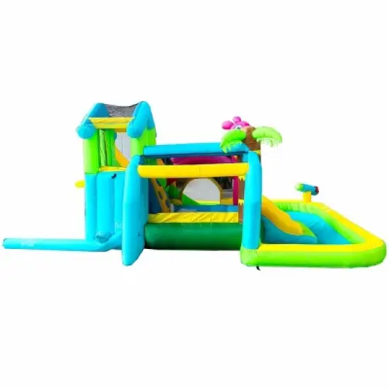 Pogo Bounce House Backyard Kids Home Water Park Inflatable Water Slide Flamingo with Splash Pool image {3}