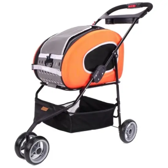Ibiyaya Compact Multifunctional 5-in-1 EVA Convertible Foldable Small Pet Carrier/Stroller Combo System for Dog or Cat up to 16 Pounds, Orange image {1}