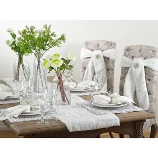 72"x15" Faux Fur Table Runner White - Saro Lifestyle image {2}