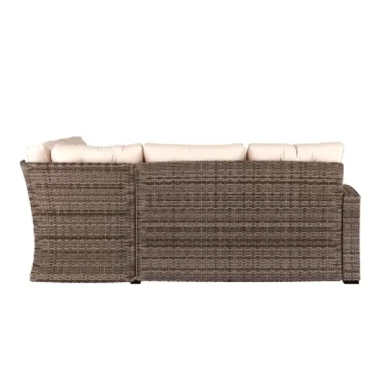 Merrick Lane Indoor/Outdoor L-Shaped Sofa/Dining Table Conversation Set with Wicker Rattan Construction and Weather-Resistant Cushions image {12}