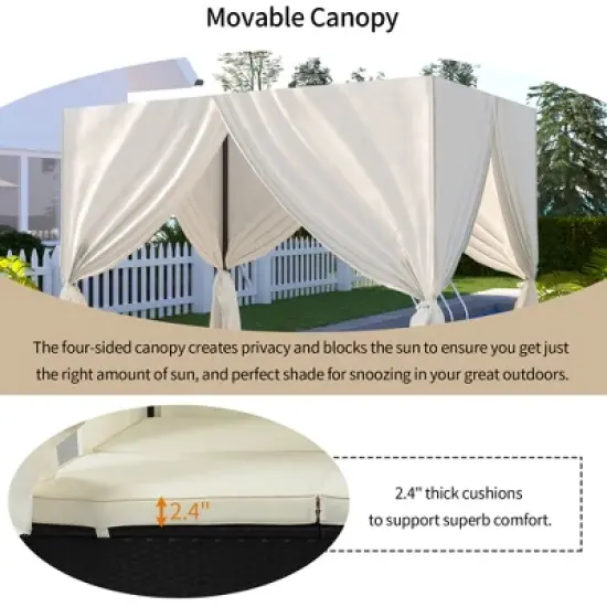 Outdoor Patio Wicker Adjustable Sunbed Daybed with Cushions-ModernLuxe image {4}