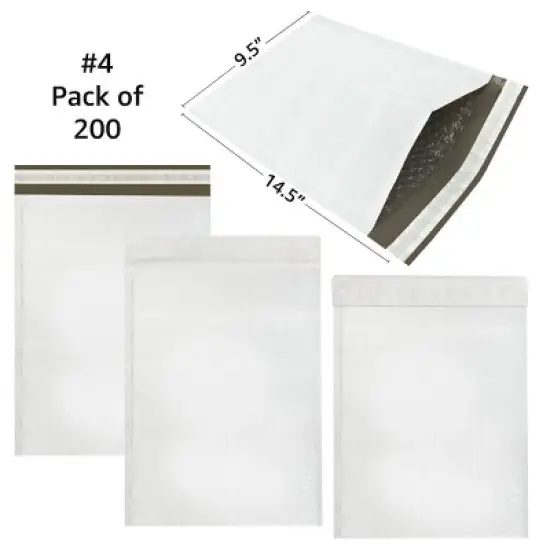 UOFFICE 200 Poly Bubble Mailer Bags 9.5"x14.5" #4 White Self-Sealing Envelopes image {1}