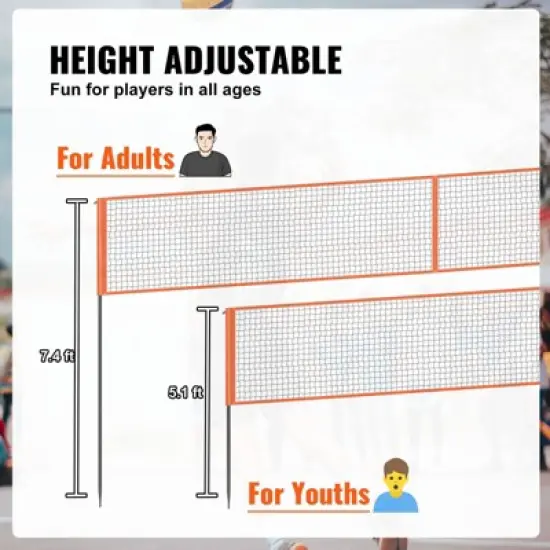 VEVOR 4-Way Volleyball Net, Adjustable Height Badminton Net Set for Backyard Beach Lawn, Outdoor Portable Volleyball Net with Carrying Bag image {2}