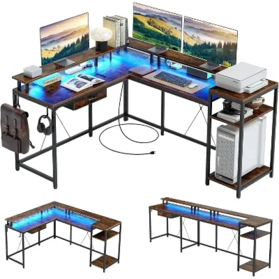 L Shaped Gaming Desk, Home Office Desk with File Drawer, 68" Computer Desk image {6}