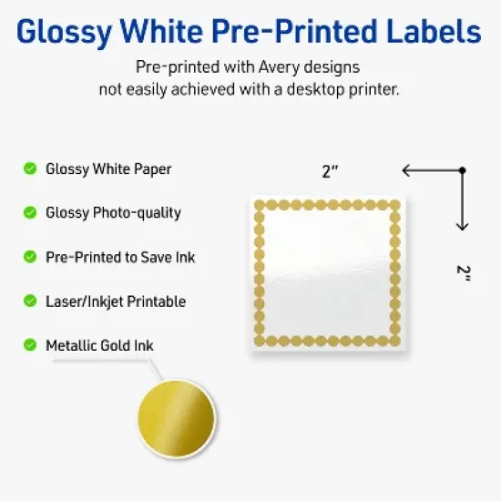 Avery Printable Square Labels, Gold Beads, 2" x 2", Glossy White Square Labels, Permanent, Laser/Inkjet, 120ct, Great for Product Labels image {1}