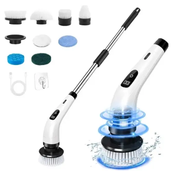 Cordless Power Scrubber Brush with 8 Heads - Motorized Rotary Cleaning Tool for Bathroom, Kitchen & Tile - Removable Handle, Quick Charge image {8}