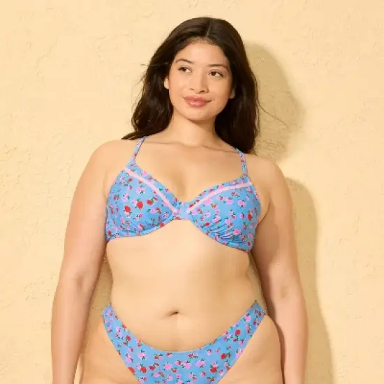 Women's Ditsy Floral Print Ribbon Detail Underwire Bikini Top - Wild Fable&trade; Blue image {3}