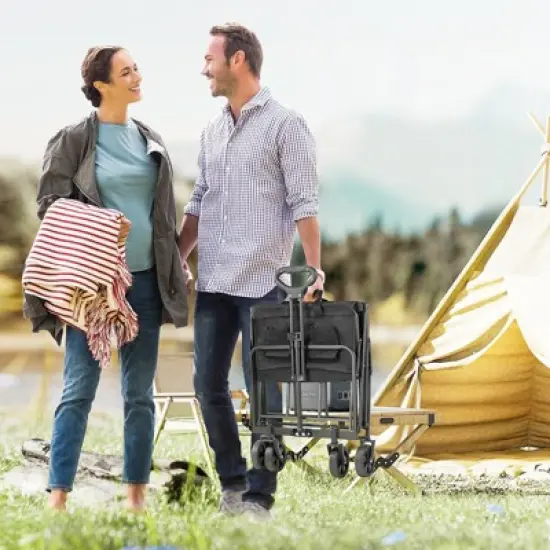 DSVIMOY Outdoor Serving Carts, Foldable Cart with All-Terrain Wheels, Collaspible Cart with Handle, Black, 29.5"*18.5"*35" image {2}