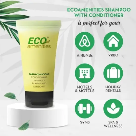 ECO Amenities 72 pack Travel Size Hotel Shampoo and Conditioner Sets, 2 in 1 Bulk Toiletry Supplies, 0.75 fl oz, Green Tea Scent image {1}