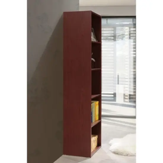 Hodedah Import 12 D x 16 W x 60 H Inch 5 Shelf Bookcase Storage Organizer Solution for Living Room, Bedroom, or Office, Mahogany Wood Finish image {3}