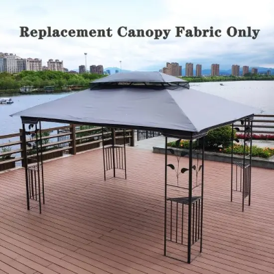 DOMETOUR 13x10 Ft Patio Double Roof Gazebo Replacement Canopy Top Fabric, Gray image {2}