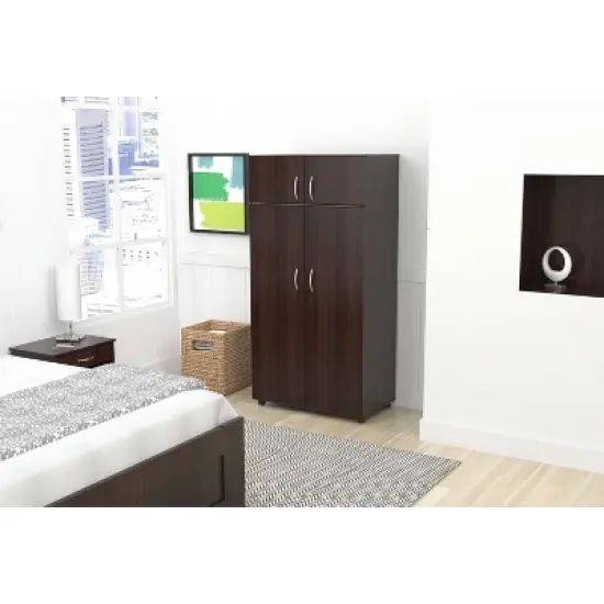 4 Door Wardrobe/Armoire Espresso - Inval image {1}