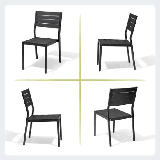 Crestlive Products 7pc Aluminum Patio Dinning Set 72in Table and 6 Chairs Plastic Wood Top with Umbrella Hole for Outdoor Pool Lawn image {3}
