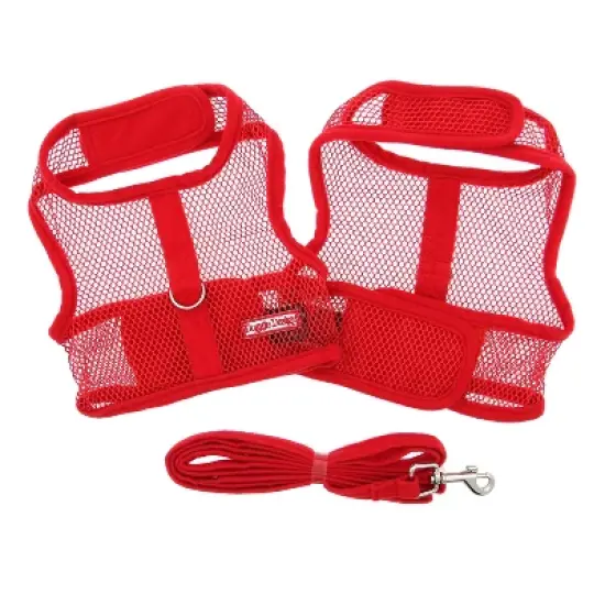 Doggie Design Cool Mesh Dog Netted Harness with Leash - Solid Red image {1}
