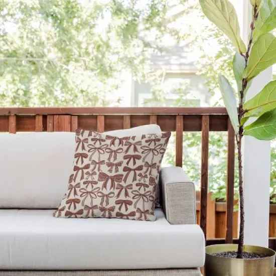 18"x18" Deny Designs Valentina Ramos Bows Mocha Mousse Square Outdoor Throw Pillow Beige image {2}