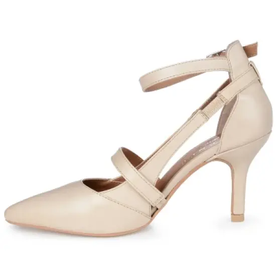 Journee Signature Womens Genuine Leather Vallerie Buckle Mid Heel Almond Toe Pumps image {1}