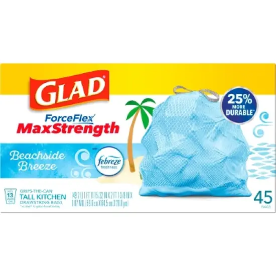 Glad ForceFlex MaxStrength Tall Kitchen Drawstring Trash Bags - Febreze Beachside Breeze - 13 Gallon /45ct image {7}