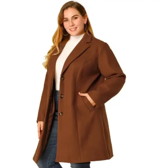 Agnes Orinda Women's Plus Size Winter Notched Lapel Single Breasted Pea Coat image {6}