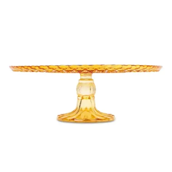 Amici Home Rochester Amber Glass Footed Cake Stand - Vintage Diamond Pattern Round Pedestal for Cakes, Pastries & Cupcakes, Decorative Dessert Display image {1}