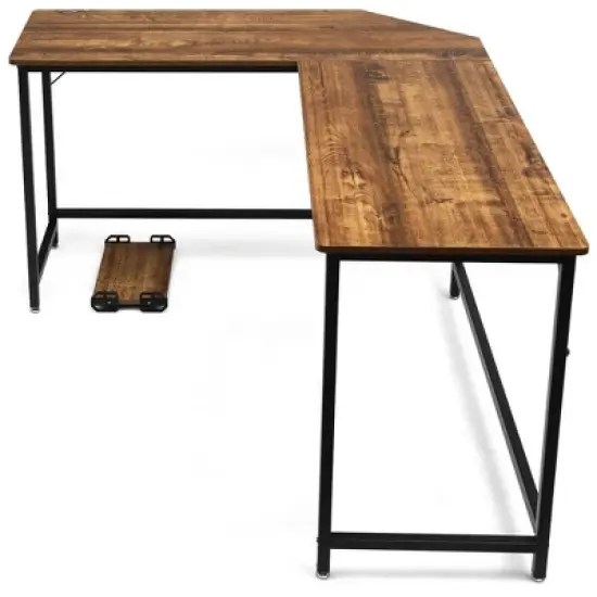 Costway L-Shaped Computer Desk Corner Workstation Study Gaming Table Home Office image {7}
