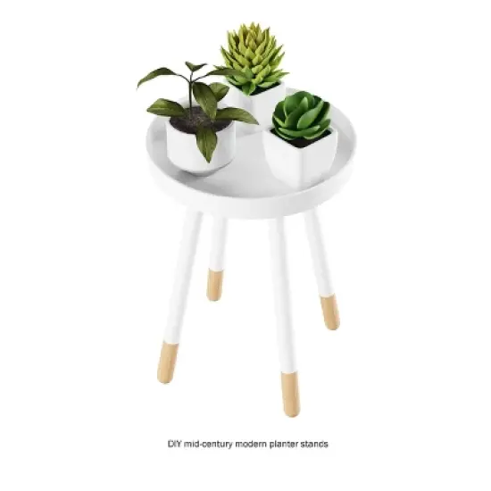 Hastings Home Mid-Century Modern Round Wooden End Table With Tray Top - White/Natural image {7}