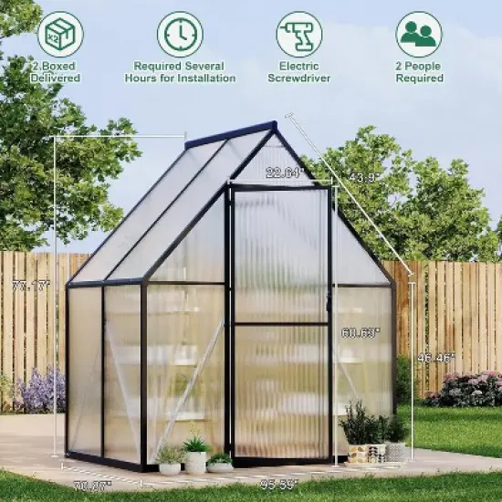GustoWave  6'X4' Aluminum-Framed Polycarbonate Greenhouse Kit image {1}