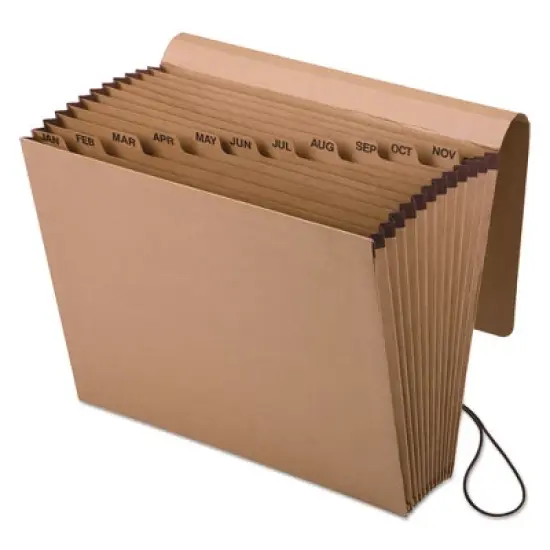 Pendaflex Kraft Indexed Expanding File, 12 Sections, Elastic Cord Closure, 1/12-Cut Tabs, Letter Size, Brown image {1}