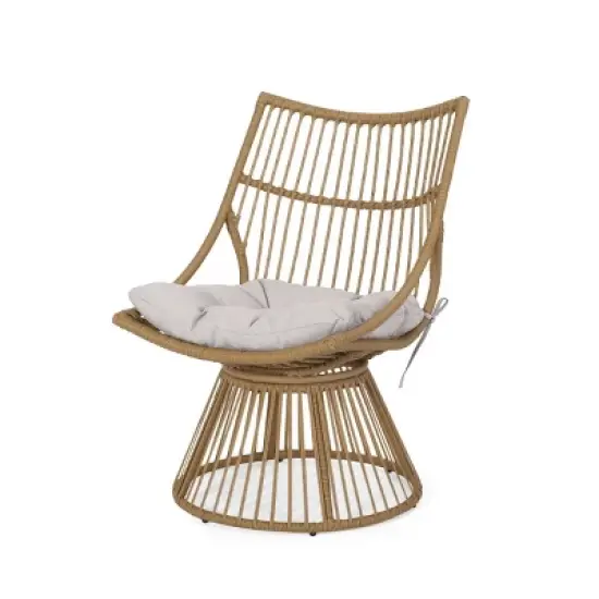 Boho Wicker Barrel Chair with Cushion,High Back Rattan Lounge Chair for Indoor Outdoor Use on Papasan Base-Maison Boucle image {2}
