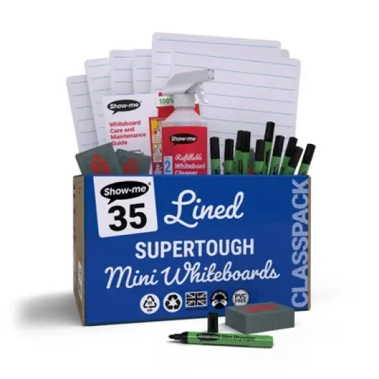 Show-me&reg; Classpack of 35 x A4 Lined/Plain SUPERTOUGH Lapboards, with Pens, Erasers, Cleaner image {4}