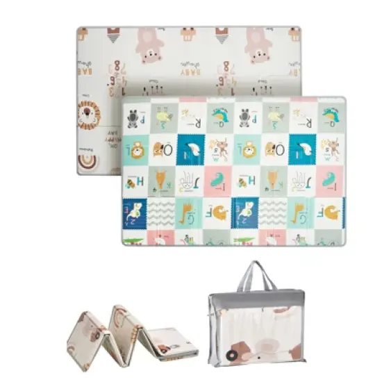 VEVOR Baby Play Mat, 51""x79"" Baby Crawling Mat, Non-Slip One-Piece Foam Baby Playmat, Foldable Portable Reversible Floor Mat with Travel Bag, Grey image {8}