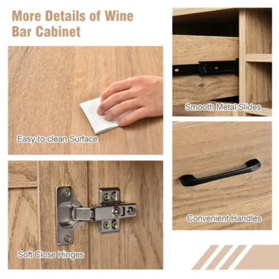 Costway 2-Door Wine Bar Cabinet Kitchen Sideboard Buffet with Drawer & Adjustable Shelves image {8}