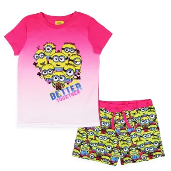 Despicable Me Girls' Movie Minions Better Together Pajama Set Shorts Pink image {7}