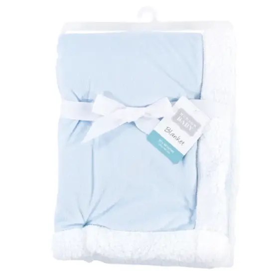Hudson Baby Infant Boy Plush Blanket with Faux Shearling Back, Light Blue White, One Size image {1}